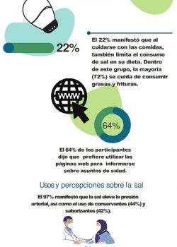 Sal de nuestras vidas" fue una iniciativa del 2018 para conocer información clave sobre los paraguayos y su relación con el consumo de sal. Para llevar a cabo esta iniciativa, se hizo una encuesta virtual desde Google Form y puesta para el publico general en la red social Facebook y grupos de Whastapp.  El contenido de la encuesta solicitaba información sociodemográfica, antecedentes familiares de enfermedades no transmisibles y preguntas sobre usos, características y percepciones sobre la sal de mesa con el fin de conocer qúé motiva a la poblacion a consumir más o menos sal con las comidas, la importancia que esto tiene para ellos, qué otras situaciones tienen en cuenta para este cometido y si considera que su consumo es perjudicial para la salud o bien, tiene en cuenta este mineral para cuidarse con las comidas.  Se destaca que, este trabajo fue sometido a revisores de la Revista Nacional de Salud Publica del Paraguay para su publicación en formato articulo científico.